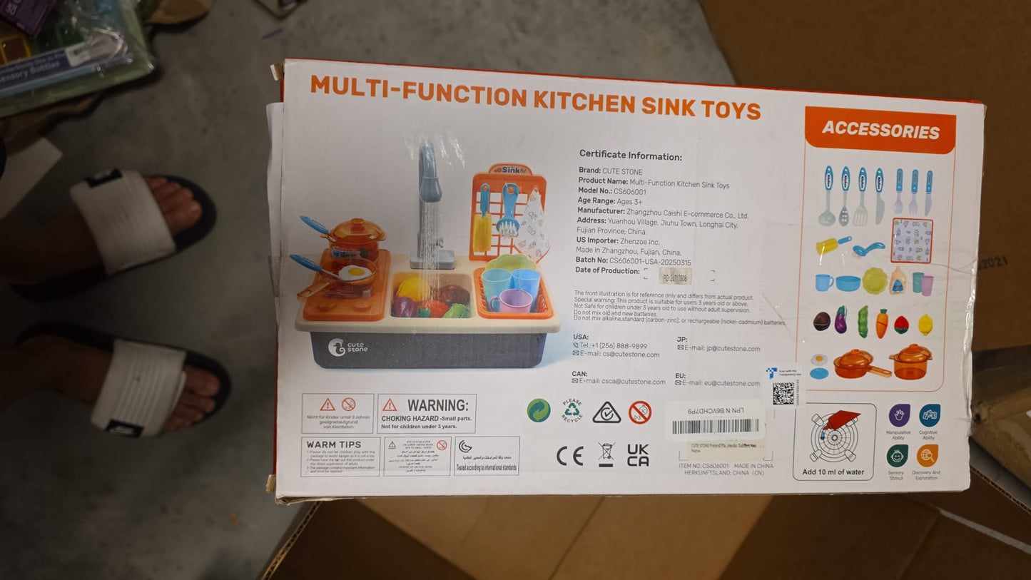 CUTE STONE Pretend Play Kitchen Sink Toys with Play Cooking Stove and Cutting Food Accessorie, Pot and Pan with Spray, Light, Sound 67