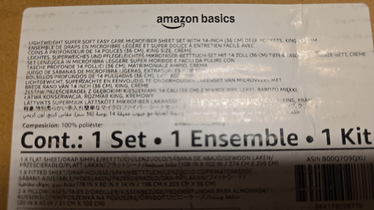 Amazon Basics Microfiber 4 Piece Bed Sheet Set King Cream 99