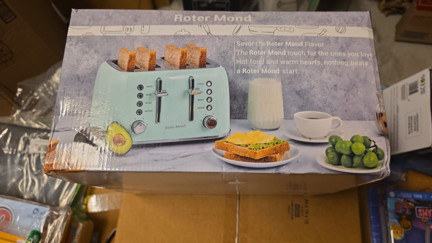 Roter Mond Toaster 4 Slice Retro Stainless Steel with Extra Wide Slots Bagel 102