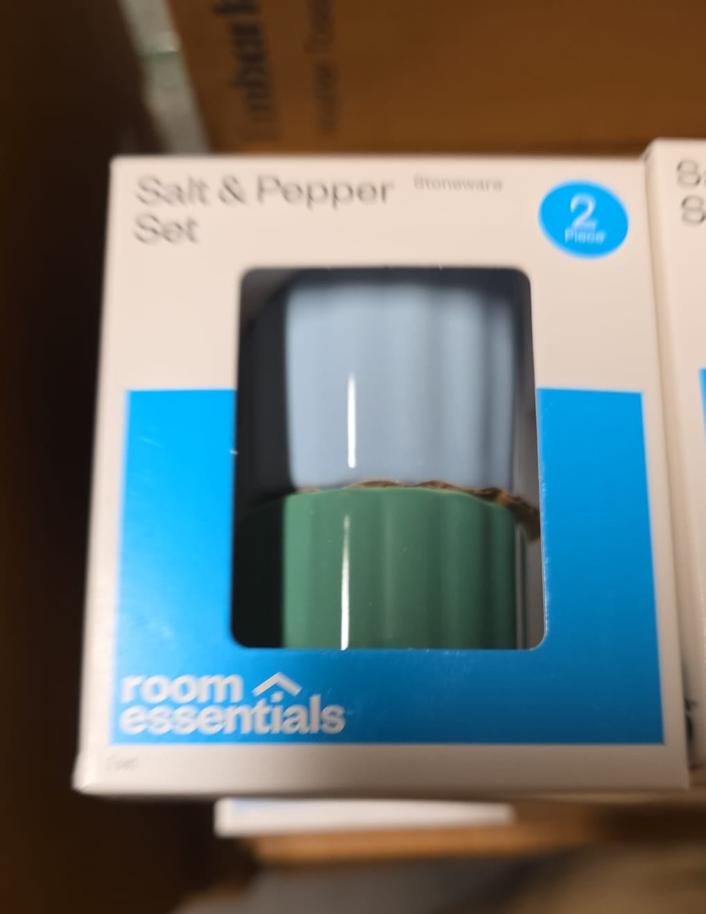 Room Essentials Salt and Pepper Shakers Blue/Green Columns Set 102a