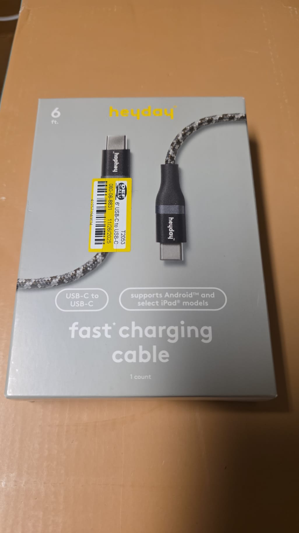 heyday 6’ Lighing to USB-C Braided Charging Cable - Black/Gray 102a