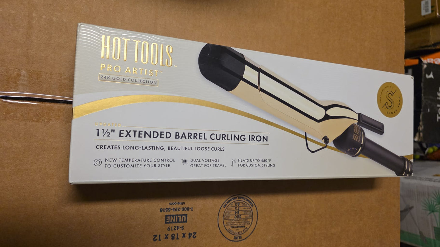 HOT Tools 24K Gold Professional 1 1/2" Extended Barrel Curling Iron with Clamp 102