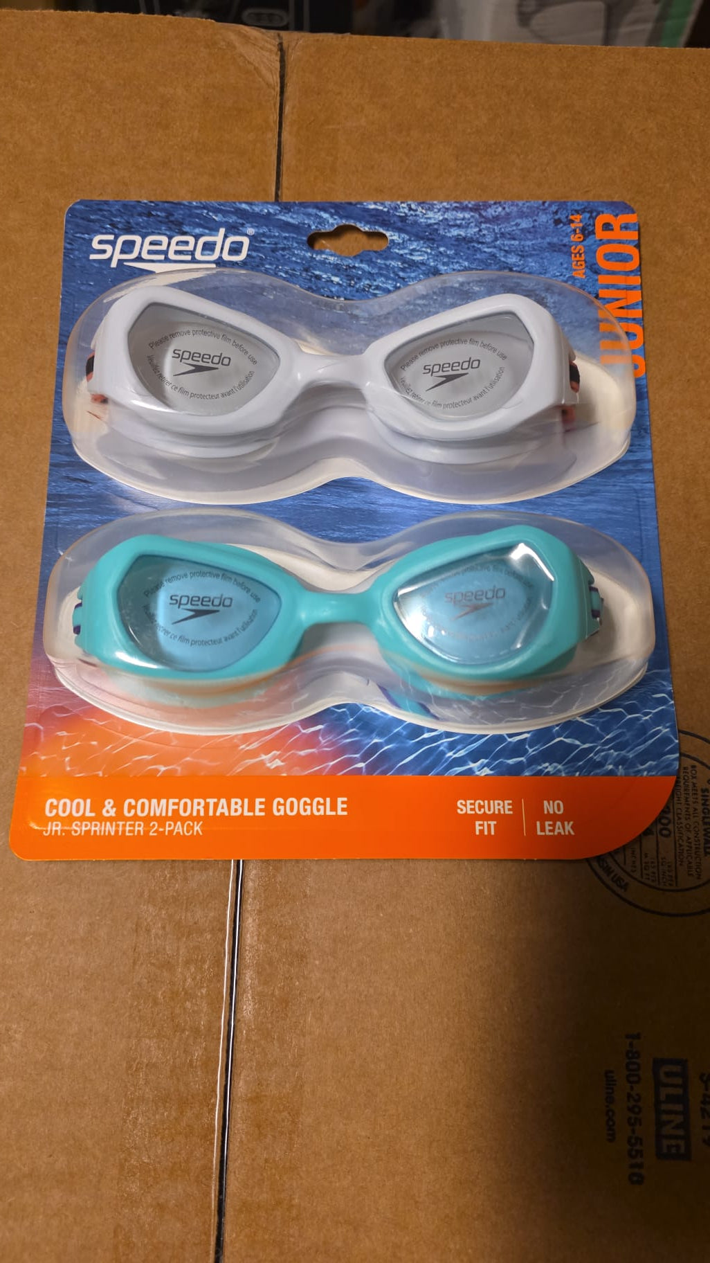 Speedo Junior Sprinter 2pk Swim Goggles Age 6-14 Teal Blue/White 98