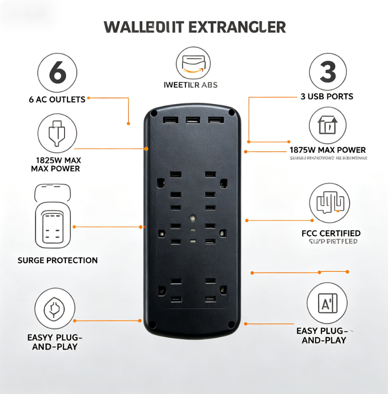 Wall Outlet Extender with USB BSS