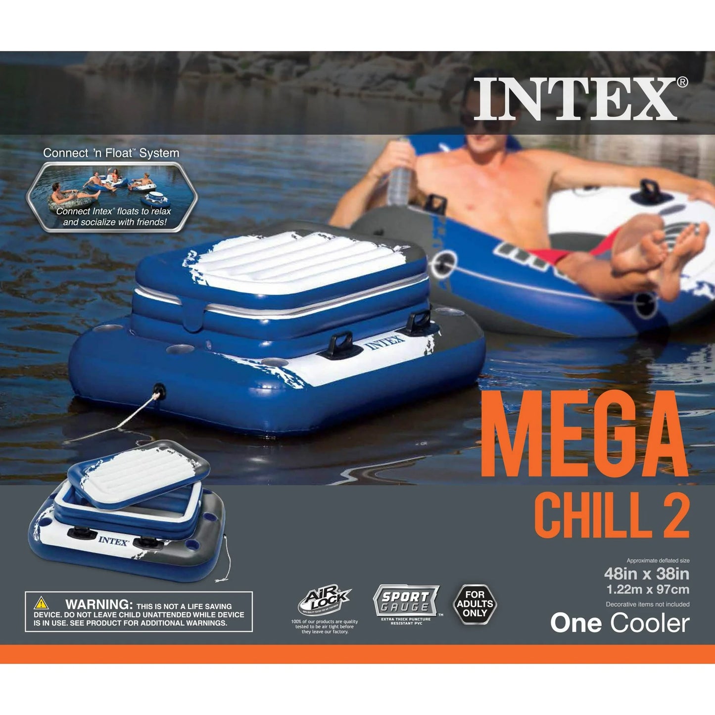 Intex Inflatable Mega Chill II 72 Can Beverage Cooler Float With Lid 81