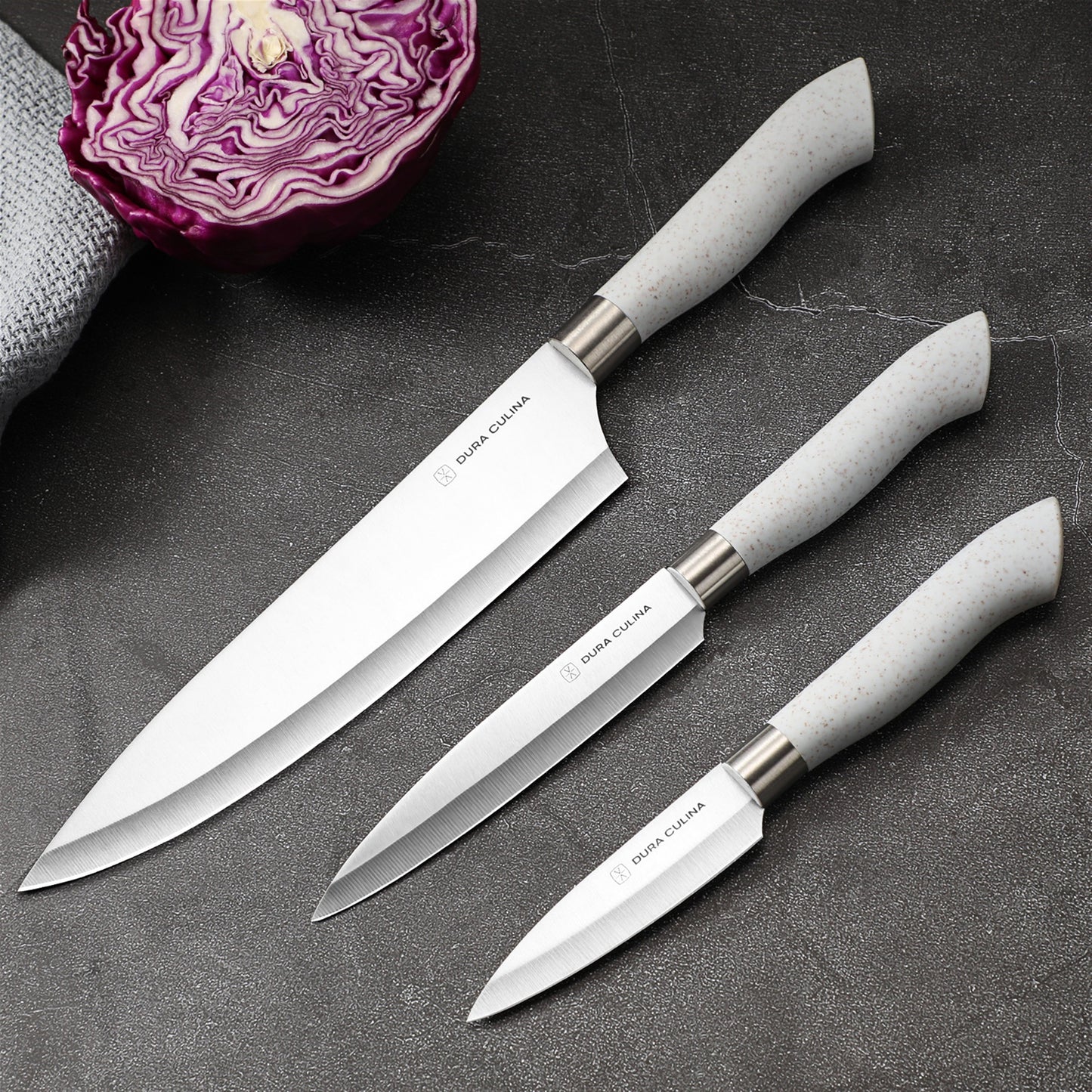 EcoCut 10 Piece Kitchen Knife Set With Blade Guards, Grey