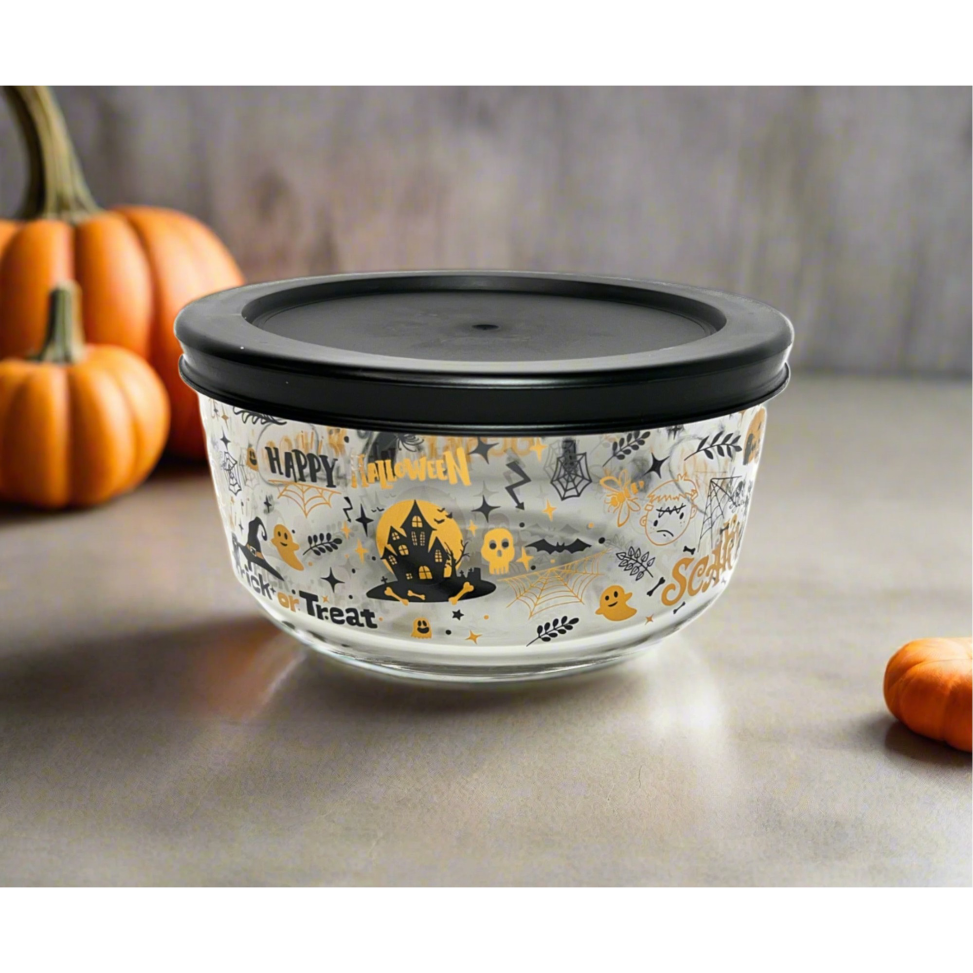 Dura Living Halloween Glass Storage Containers with Lids, 2 Cup Set Set of 6 (3 Containers + 3 Lids)-3