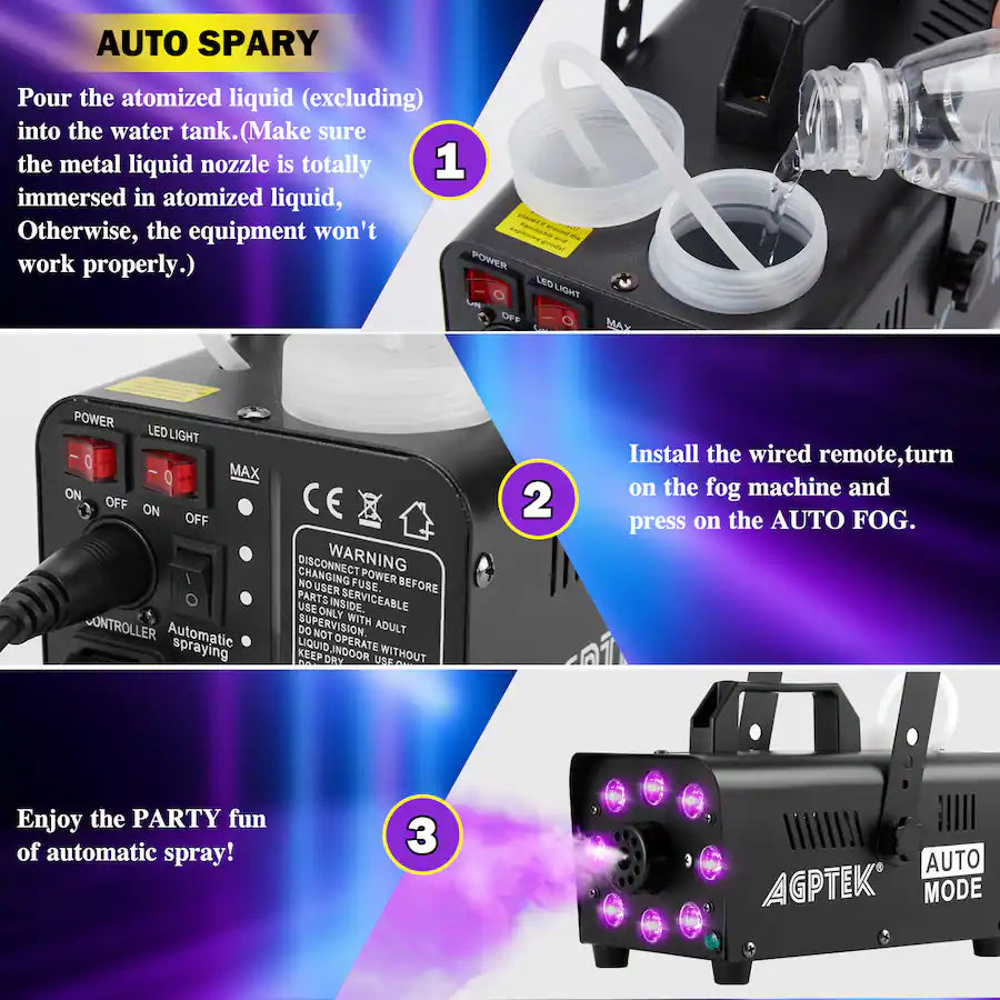 AGPtek - 500W Fog Machine with 13 Colorful LED Lights Effect for Wedding, Halloween, Party 88