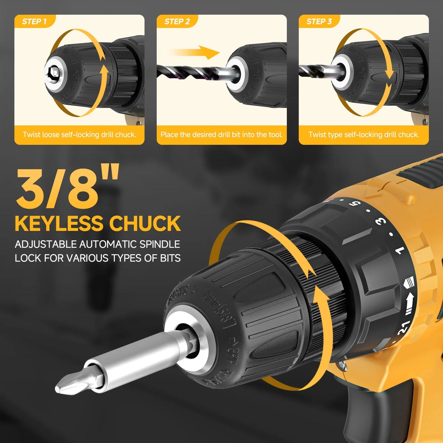 12V Cordless Drill Set, 650RPM Power Drill Driver with 21+1 Clutch Settings no battery 16