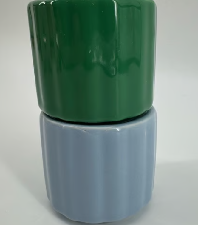 Room Essentials Salt and Pepper Shakers Blue/Green Columns Set 102a