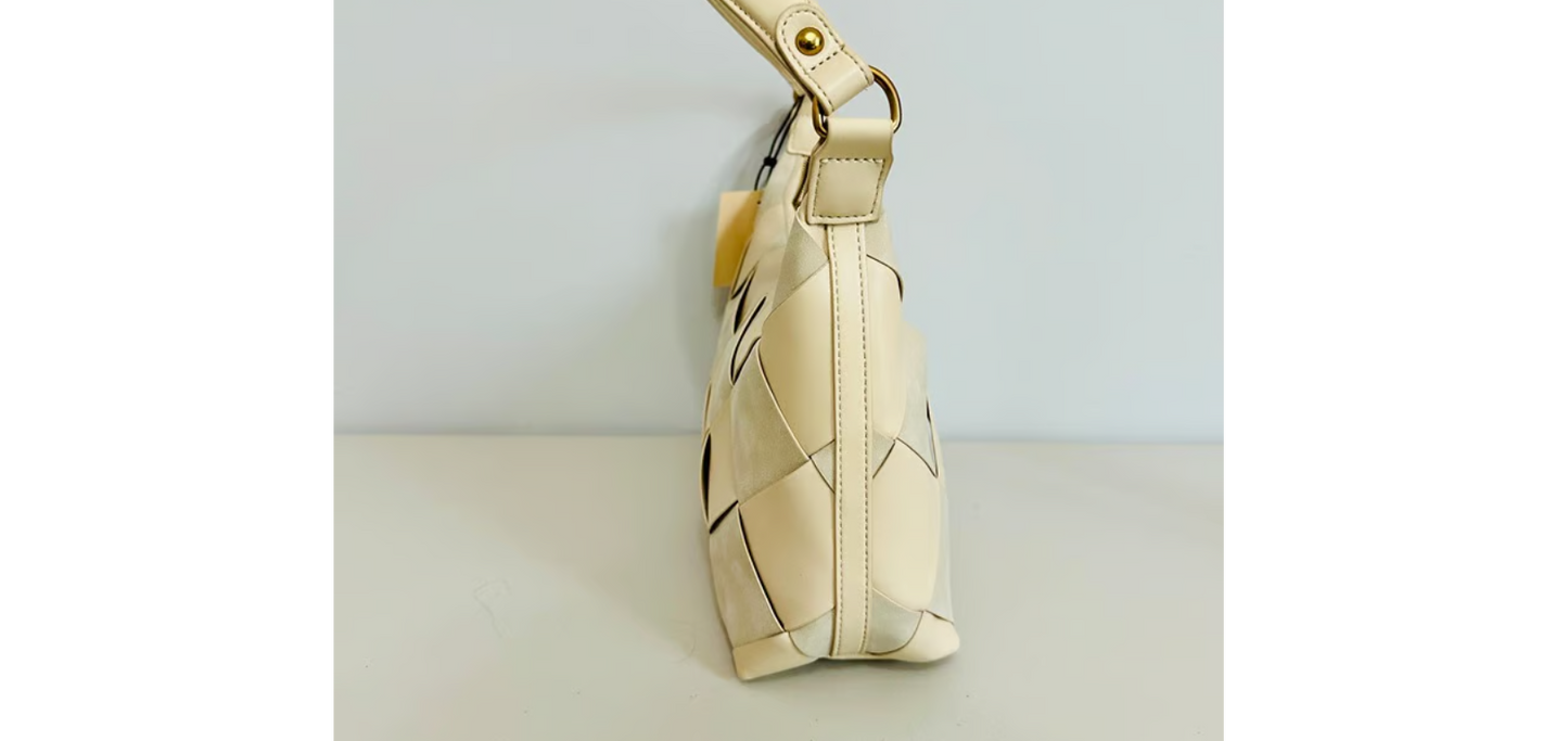 WOVEN FAUX LEATHER AND FAUX SUEDE BEIGE SHOULDER BAG 34