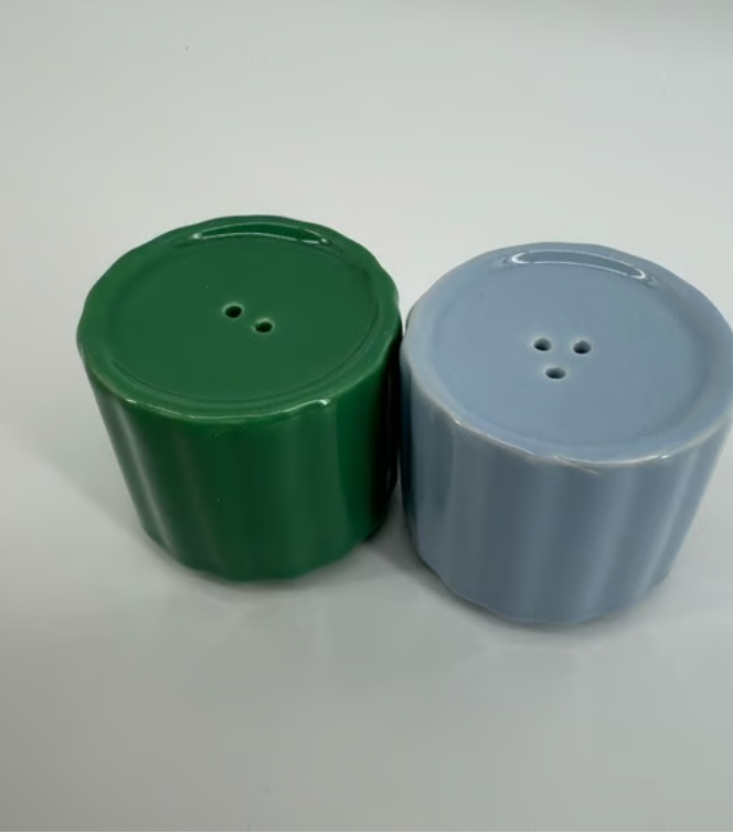 Room Essentials Salt and Pepper Shakers Blue/Green Columns Set 102a