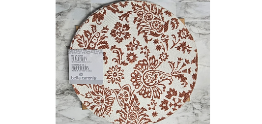 Bella Caronia Placemats Set Of 4 Woven Round White With Brown Paisley Print 15" 43