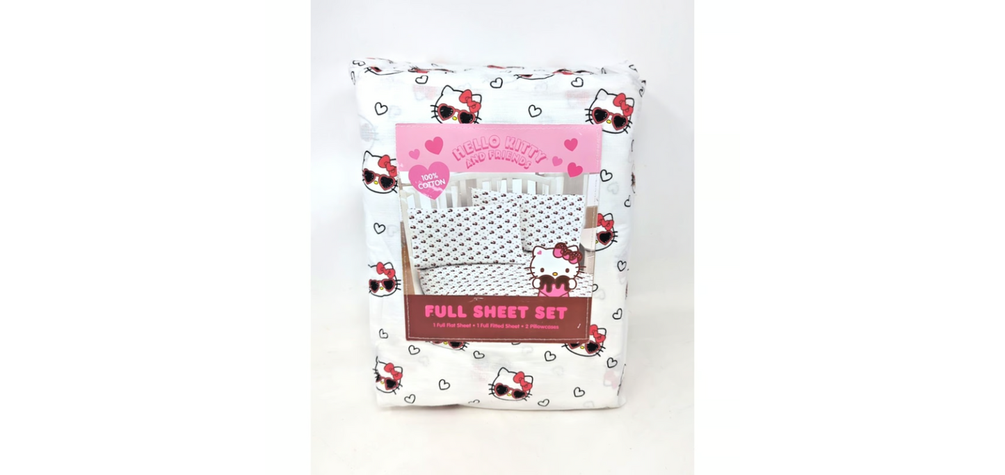 Sanrio Hello Kitty And Friends Valentine's Day Queen Sheet Set Sunglasses Hearts Sheets 39