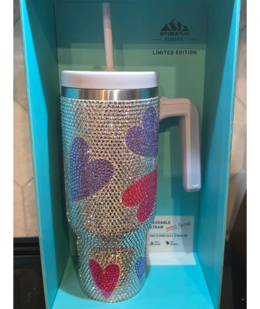 Hydrapeak Classic Voyager 40oz Limited Edition Purple Bling Outline Hearts 54