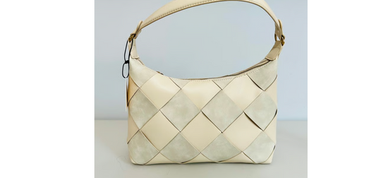 WOVEN FAUX LEATHER AND FAUX SUEDE BEIGE SHOULDER BAG 34