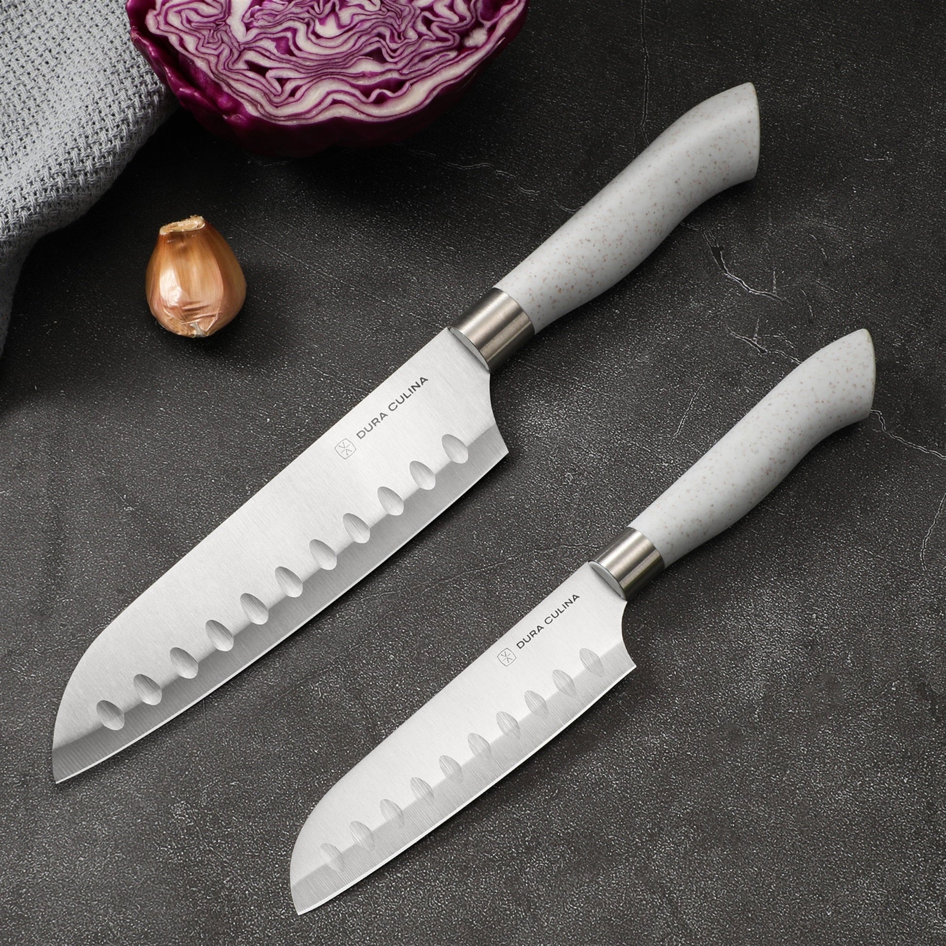 EcoCut 2 Piece Santoku Knife Set With Blade Guards, Grey-2