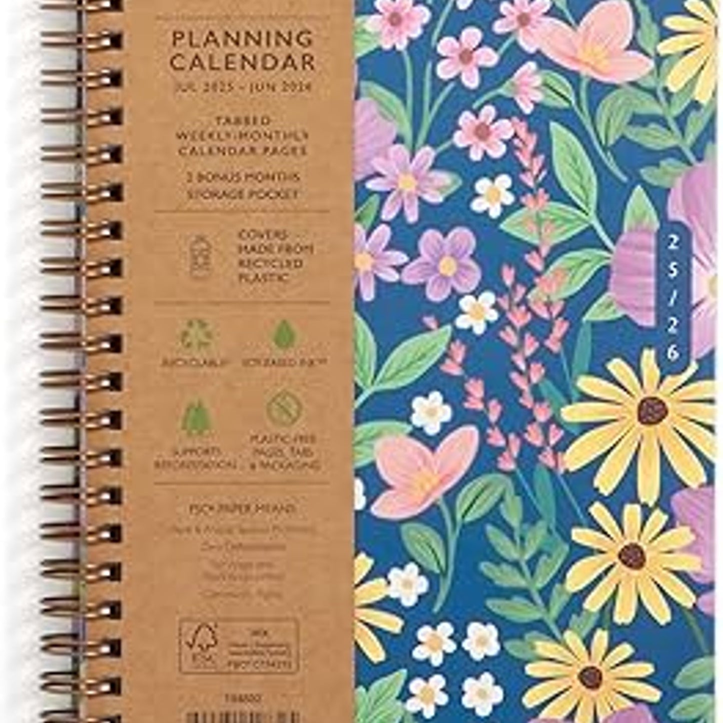 Blue Sky 5"x8" 2025-2026 Planner Weekly/Monthly Gray Double Pockets