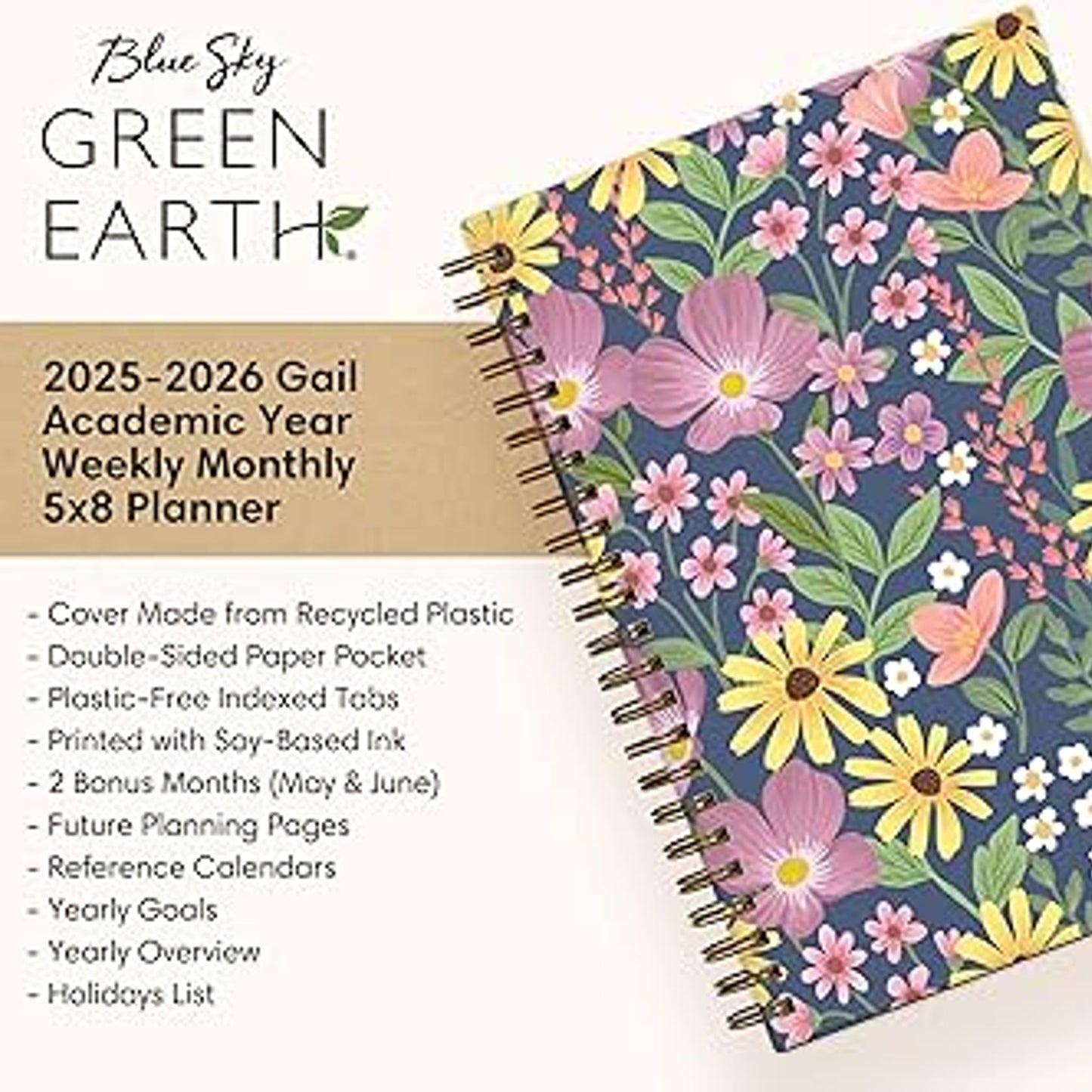 Blue Sky 5"x8" 2025-2026 Planner Weekly/Monthly Gray Double Pockets