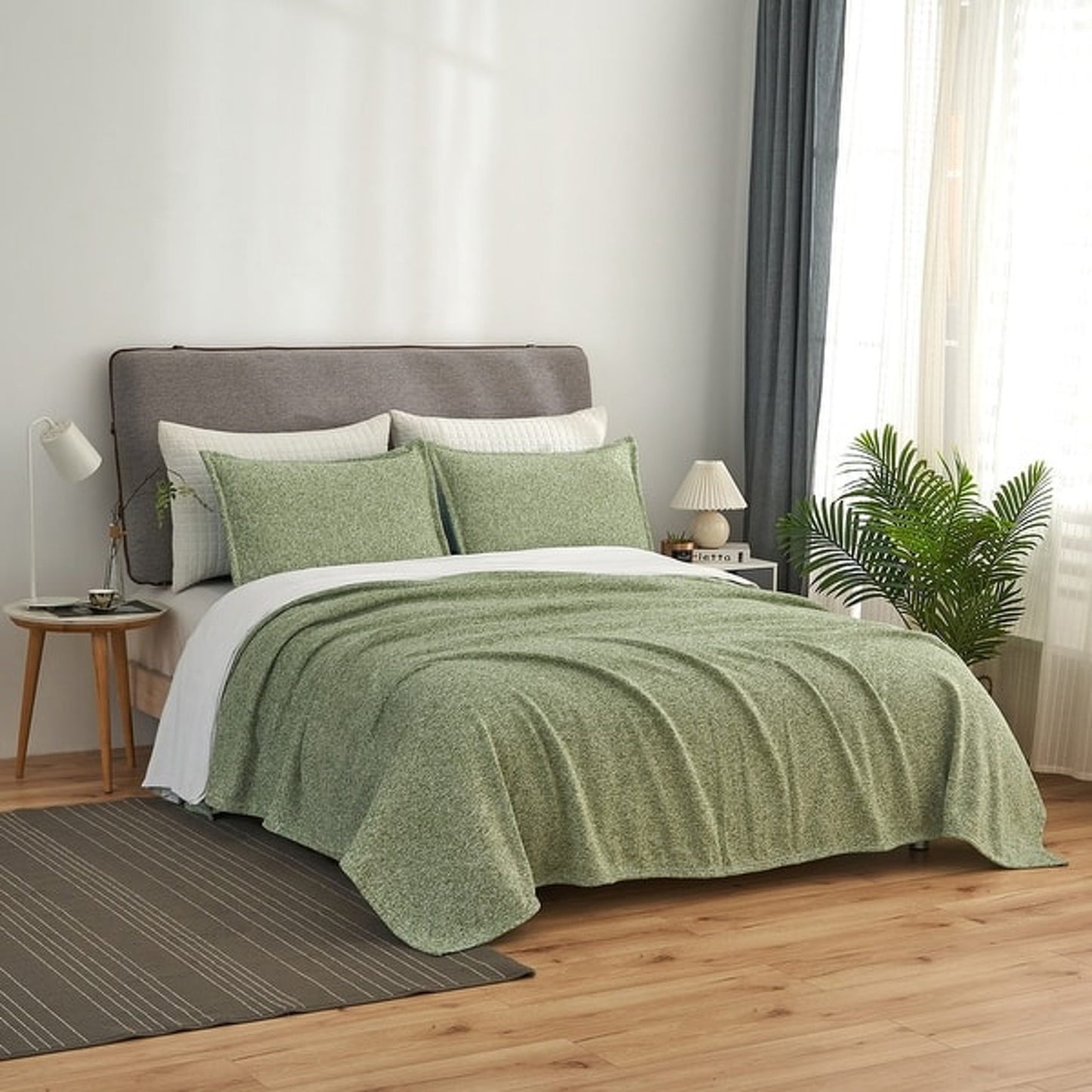 Room Essentials Quilted Jersey Throw Blanket Heathered Olive