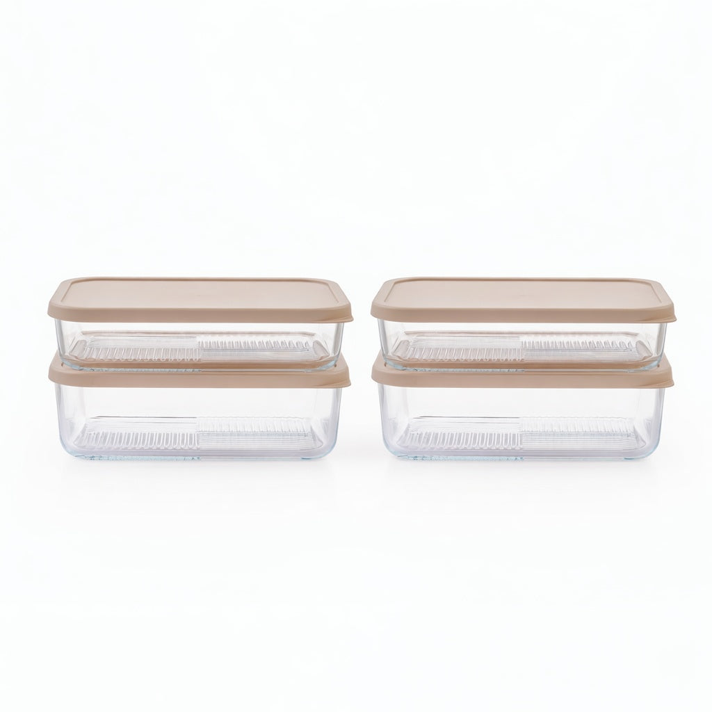 Container Culture 8-Piece Airtight Glass Food Storage Set with Lids, 40.57oz & 57.5oz Mixed Sizes - Cashew Cream-0
