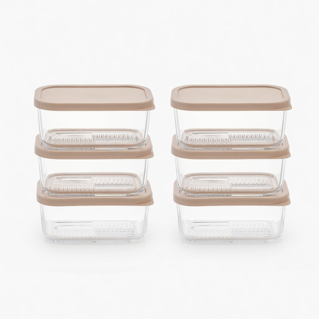 Container Culture 12-Piece Airtight Glass Food Storage Containers with Lids, 6 x 25.4oz - Cashew Cream-0