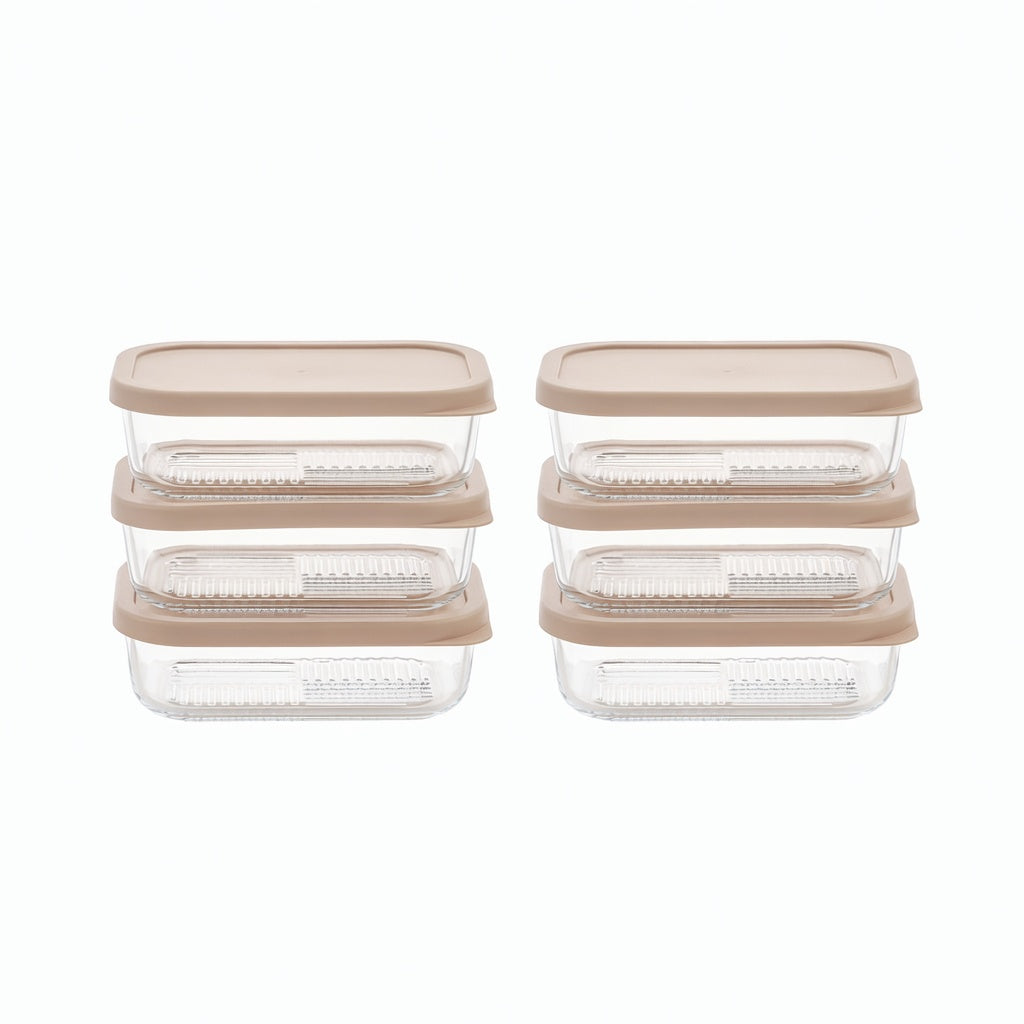 Container Culture 12-Piece Airtight Glass Food Storage Containers with Lids, 6 x 17.6oz - Cashew Cream-0