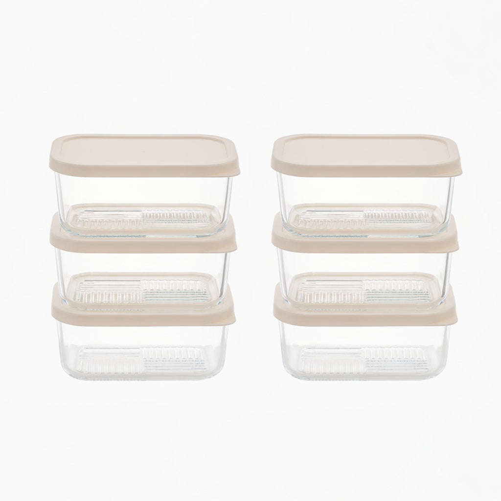 Container Culture 12-Piece Airtight Glass Food Storage Containers with Lids, 6 x 25.4oz - Vanilla Mist-0