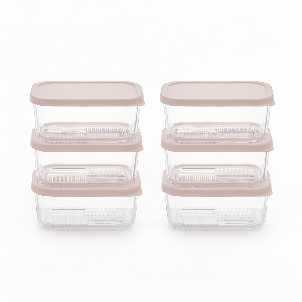 Container Culture 12-Piece Airtight Glass Food Storage Containers with Lids, 6 x 25.4oz - Berry Blush-0