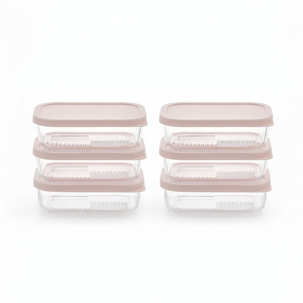 Container Culture 12-Piece Airtight Glass Food Storage Containers with Lids, 6 x 17.6oz - Berry Blush-0