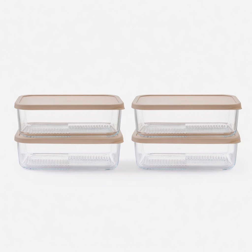 Container Culture 8-Piece Airtight Glass Food Storage Containers with Lids, 4 x 57.5oz - Cashew Cream-0