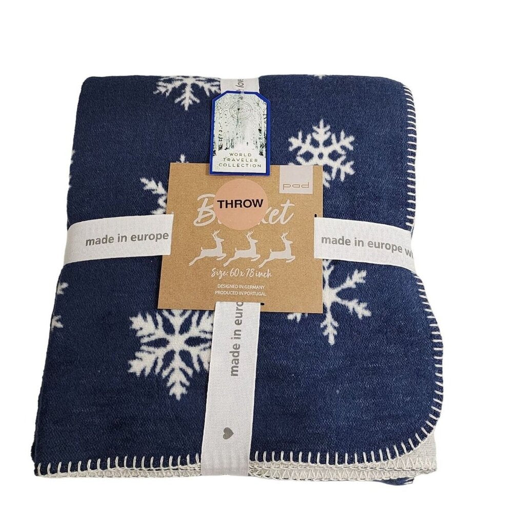 Pad Concept Cotton Blend Snowflake Winter Throw Blanket Blue And Ivory 60x78in 49