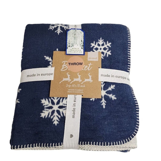 Pad Concept Cotton Blend Snowflake Winter Throw Blanket Blue And Ivory 60x78in 49