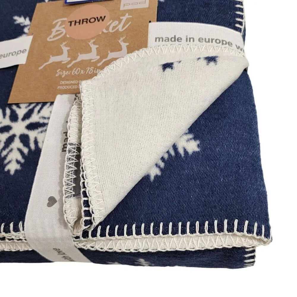 Pad Concept Cotton Blend Snowflake Winter Throw Blanket Blue And Ivory 60x78in 49