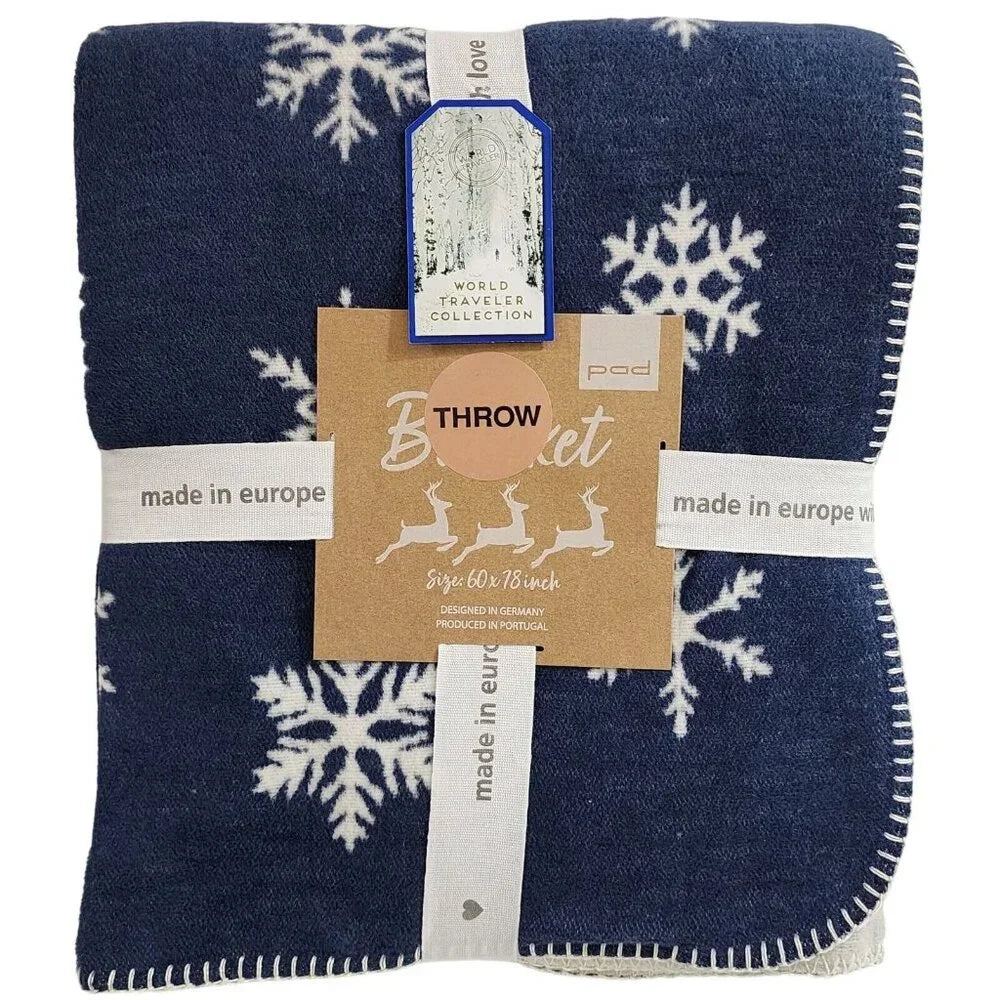 Pad Concept Cotton Blend Snowflake Winter Throw Blanket Blue And Ivory 60x78in 49