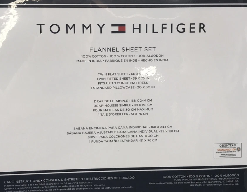 Tommy Hilfiger - Flannel Sheets Twin Size 48