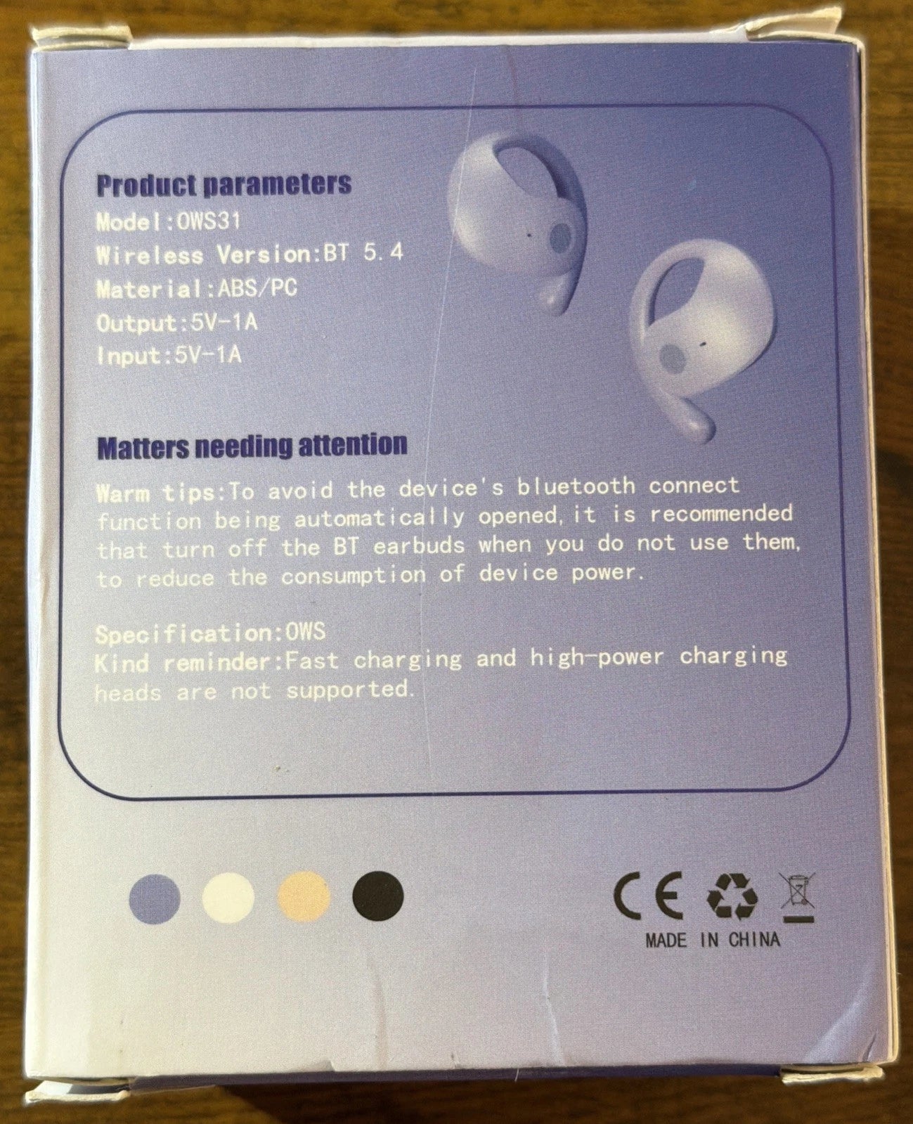 Avant Garde Bluetooth V5.4 Earbuds Model OWS 31 91