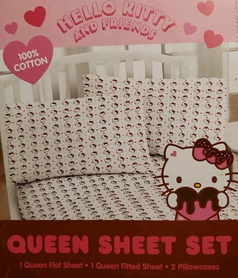 Sanrio Hello Kitty And Friends Valentine's Day Queen Sheet Set Red Hearts Sheets 39