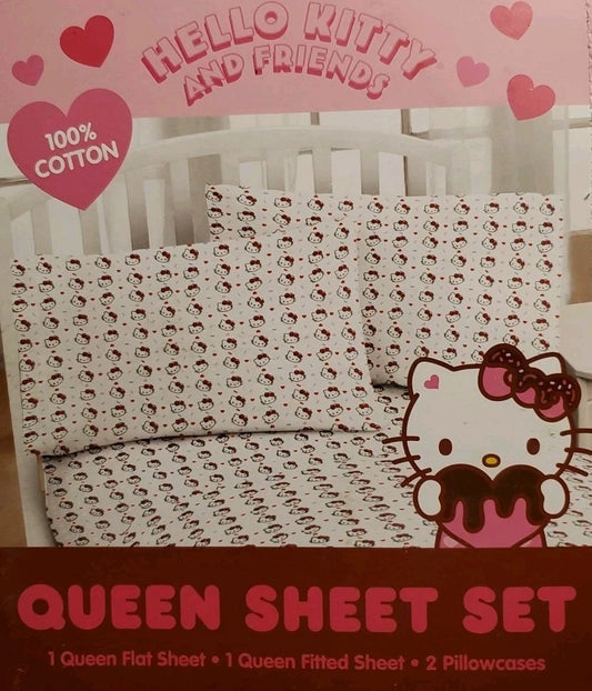 Sanrio Hello Kitty And Friends Valentine's Day Queen Sheet Set Red Hearts Sheets 39