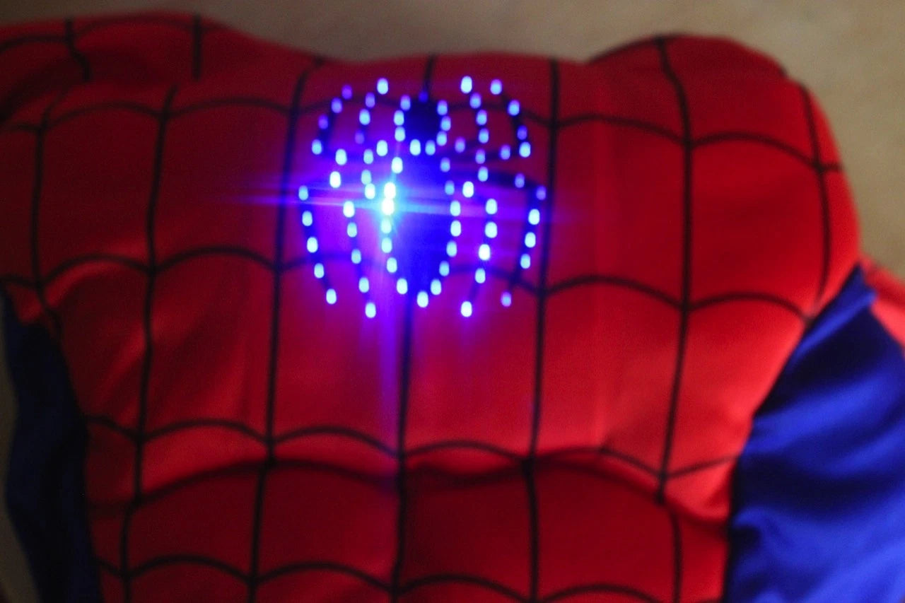 Spiderman Costume boys kids Light up Muscle size XS S M 2 3 4 5 6 7 8 Glowing 46