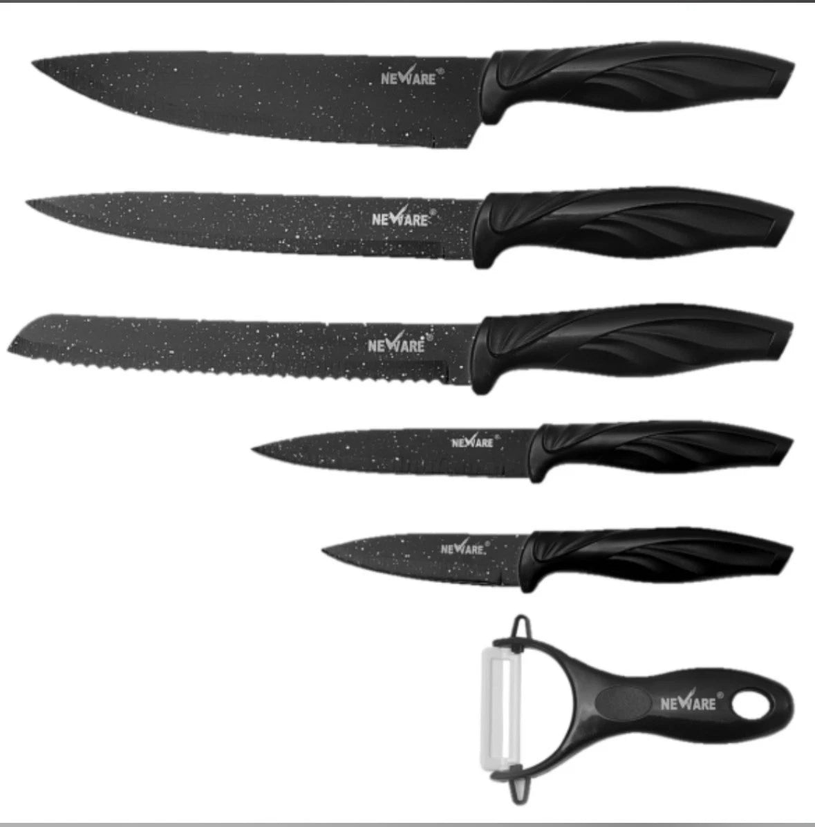 Black Speckled Marble Coated Non-Stick 6 Piece Knife Set 90