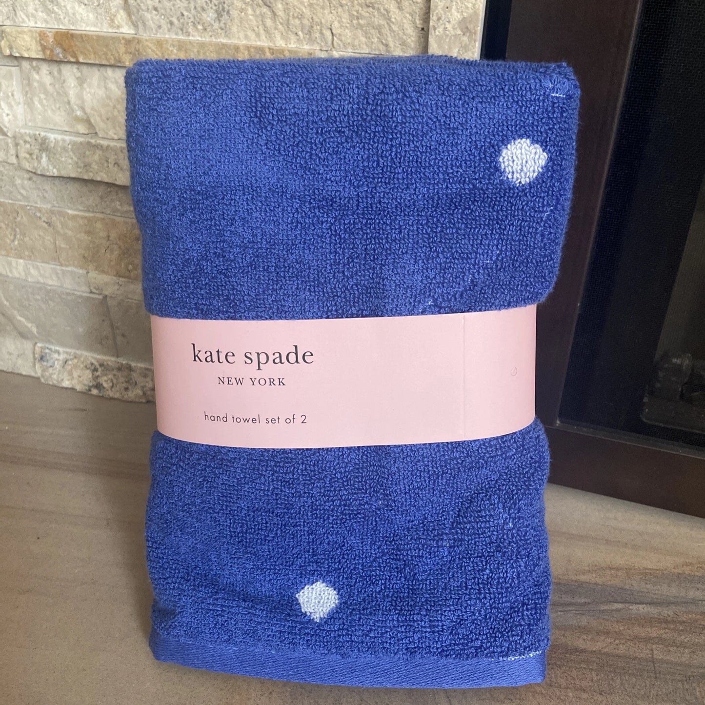 Kate Spade New York Blue And White Polka Dot Cotton Hand Towels Set Of 2 52