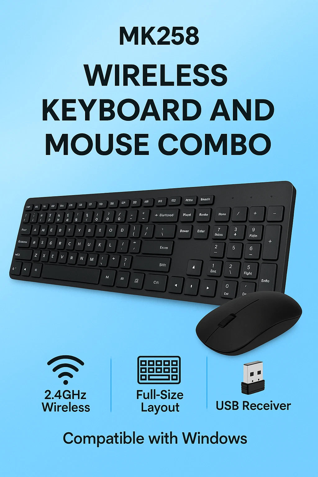 MK258 Wireless Keyboard and Mouse Combo Full Size 7071