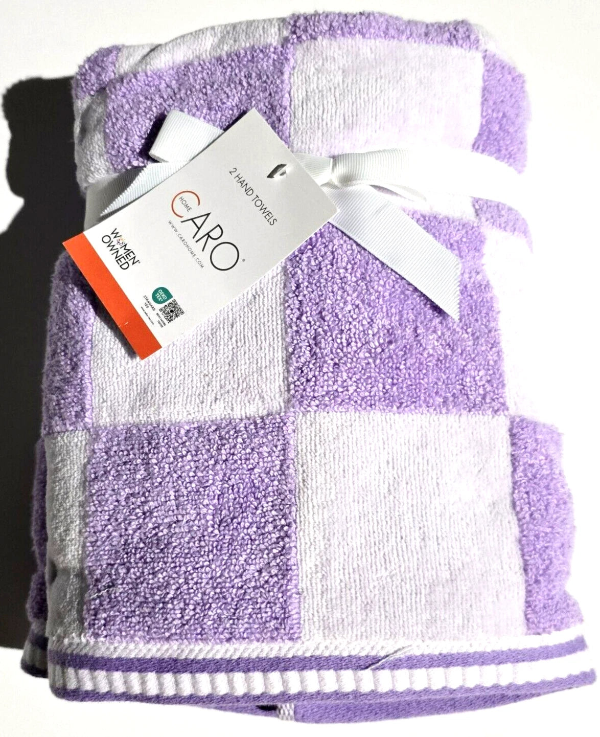 CARO PURPLE AND WHITE 100% COTTON CHECKER PLUSH SET OF 2 HAND TOWEL 52