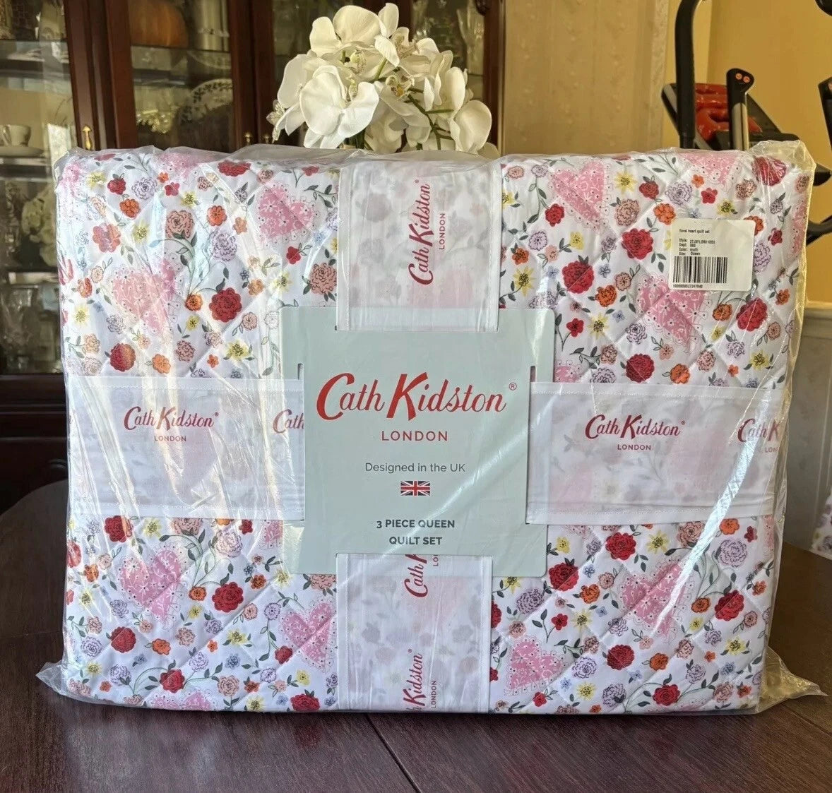 3pc Cath Kidston London Cotton FLORAL HEART PINK Cottage Quilt & Shams Set QUEEN 49