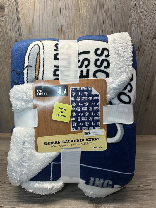 The Office World’s Best Boss Dunder Mifflin Blue Sherpa Back Blanket 60x90 45