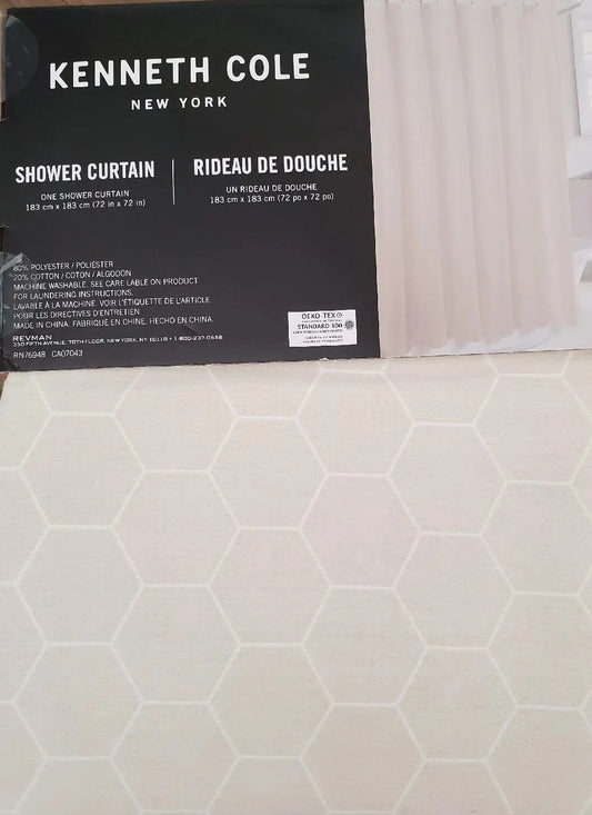 Kenneth Cole Shower Curtain Beige Tan White 72 x 72 35