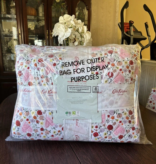 3pc Cath Kidston London Cotton FLORAL HEART PINK Cottage Quilt & Shams Set QUEEN 49