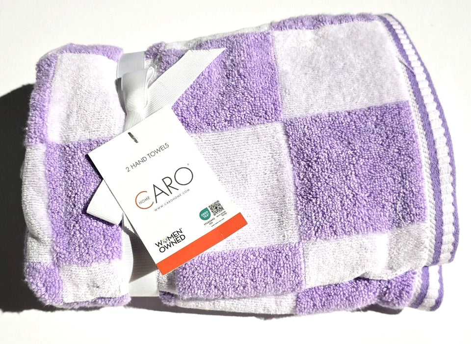 CARO PURPLE AND WHITE 100% COTTON CHECKER PLUSH SET OF 2 HAND TOWEL 52