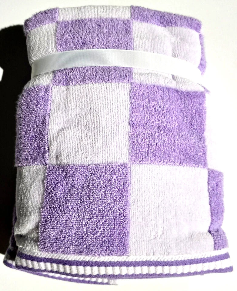 CARO PURPLE AND WHITE 100% COTTON CHECKER PLUSH SET OF 2 HAND TOWEL 52